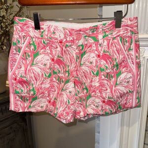Lilly Pulitzer Prep Green Pink Colony Flamingo Callahan Shorts Size 00 EUC